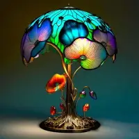 在飛比找樂天市場購物網優惠-創意彩繪植物系列檯燈樹脂七彩臥室床頭花蘑菇復古檯燈氛圍燈