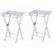 Pemberly Row Acrylic Metal Folding Tray Table in Chrome (Set of 2)