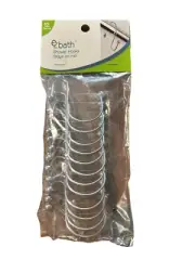 EZ Bath 12pc Shower Hooks Silver Stainless Steel Stays On Rod New Double Hooks