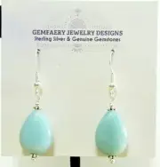 Sterling Silver Natural AMAZONITE Teardrop Dangle Earrings #6328...Handmade USA