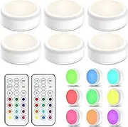 Upgrade Puck Lights with Remote, RGB 13 Colors Wireless LED Battery Operated Lights, Stick On Lights Cabinet Lights with 2 Wireless Remote for Kitchen, Bookcase,Cupboard (6 Pack)