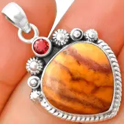 Natural Red Mookaite & Garnet 925 Sterling Silver Pendant Jewelry P-1616