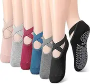 [admecoo] 6 Pairs Yoga Socks for Women Non-slip Barre Socks with Straps Ballet Dance Socks for Yoga Pilates Ballet Barre Dance, 6 Colors