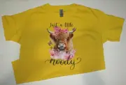 Youth Tshirt Yellow Just a little Moody Size Medium Cow Farm New Kids Shirt