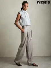 Reiss Grey Harper Wool-Blend Wide-Leg Suit Trousers (AW6763) | $380