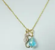 NECKlace with Seahorse and Crystal Briolette Beach Wedding Jewelry Handcrafted