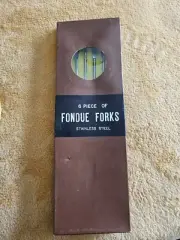 FONDUE FORK SET Mid-Century Vintage Set NOS Japan Stainless & Wood Sealed MCM
