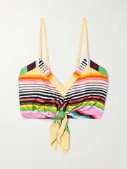 [Christopher John Rogers] Christopher John Rogers - Casette Tie-front Striped Satin-jacquard Bralette - Multi - large large Multi