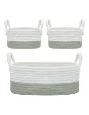 [LIVING TEXTILES] Basket Storage Set 3 Piece in Sage/White