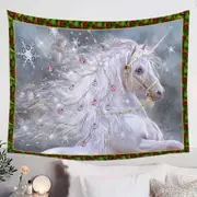 Christmas Magic White Unicorn Tapestry