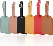 IONPSHG 6 Pack Luggage Tag PU Leather Travel Tags Suitcase Labels Adjustable Strap with Name ID Bright Color Baggage Tags Suitcase Tags Travel Accessories for Luggage Privacy Cover (Dark Color)