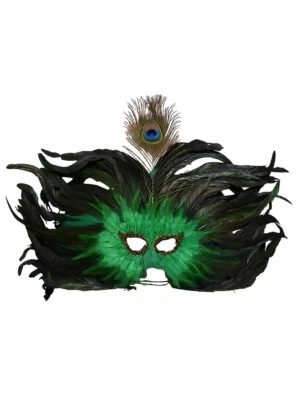 Green Peacock Feather Masquerade Prom Mask XLarge