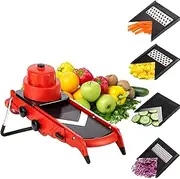 Chef Power Mandolin Vegetable Slicer - All-In-One Multi-Functional Kitchen Slicer with Stainless Steel Blade - Safe Mandolin Slicer - Red