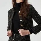 Commense Tweed Cropped Sequined Gold Button Black Cocktail Party Blazer S