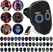 LED Mask With Gesture Sensing, 2000mAh Rechargeable Face Transforming, App Controlled Light Up Customizable Digital Mask for Halloween, Nightclub, Music Festival