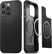 [Spigen] Mag Armor MagFit Designed for Apple iPhone 14 Pro Max Case, Compatible with MagSafe Magnetic Ring, Air Cushion Technology Raised Edges Bumper TPU Cover - Black