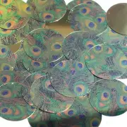 Round Sequin 1.5" Peacock Feather Eye Blue Green Gold Metallic