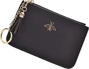 [AnnabelZ] Women's Coin Purse Change Wallet Pouch Leather Card Holder with Key Chain Tassel Zip