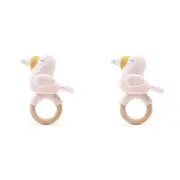 2x The Peanutshell Toucan Wood Ring Teether 13cm Baby Teething Animal Toy PNK 0+