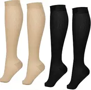 [Dress Cici] Open Toe Compression Socks for Women, Nylon Knee High Long Socks Toeless (2 Pack)