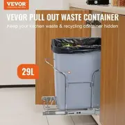 Single Pullout Waste Container Kitchen Trash Can 29L with Handle Grey
