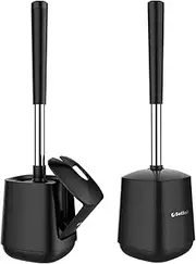 [SetSail] Toilet Brush and Holder, Self Closing Lid Toilet Bowl Brushes Holder and Extra Long Handle Ventilated Toilet Brush Set for Bathroom Cleaning, Nylon Bristles, 2 Packs-Black