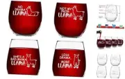 Llama Funny Stemless Wine Glass Set- 4 Pack of Glasses- No Drama Llama, Not My