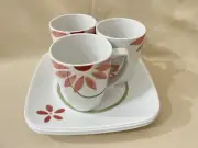 Corelle Vitrelle dinnerware set, 3 Cups + 4 Square Plates (A1388)