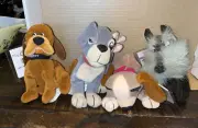 Lady and the Tramp Jock Trusty Dogs Bean Bags Disney Beanies 4 Dog Plush NWT