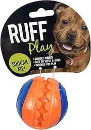 Ruff Play Squeaky Teeth Ball Dog Toy, Small, Blue & Orange - Dog Teething Toy, Durable Chew Toys, Squeaky Dog Toys, Non-Toxic Rubber, Aids Dogs Dental Health