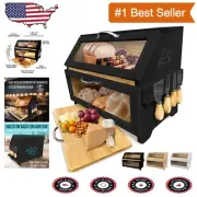 Modern XL Bread Box with Essential Cutting Board & Knife Set - Organize in Style