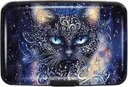 [COCO ROSSI] Hard Credit Card Holder Protected Card Case for Women, RFID Blocking Slim Mini Card Wallet Travel Wallet Buckle Closed, Night Cat, Night Cat