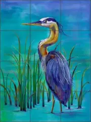 Glass Tile Backsplash Susan Libby Heron Wildlife Art Mural SLA055