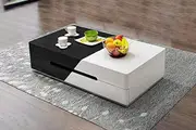 London Extendable Sliding Top Modern Coffee Table with Storage (White & Black)