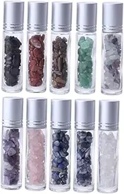 Ipetboom 10Pcs Roller Essential Oil Bottles with Semi Precious Stones Aromatherapy Containers for Perfumes and Cosmetic Use Travel Friendly Design present for Essential Oil