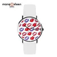 在飛比找PChome24h購物優惠-【Mango steen】紅唇時尚真皮腕錶-雪花白/MS52