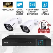 Elinz 4CH DVR AHD 1080P HD CCTV 2x Outdoor Bullet Security Camera System Surveillance Video & Audio Recording 1TB HDD
