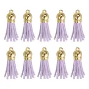 24Pcs Leather Tassel Keychain Charm Bulk(1.5 Inch), Lavender/Gold Cap