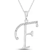 14k White Gold Round Diamond F Initial Letter Pendant 1/12 Cttw