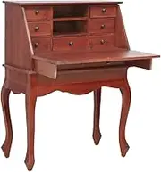 vidaXL Solid Mahogany Wood Secretary Writing Desk with Multiple Storage Drawers and compartments, Brown Finish, Vintage-Style Design for Office or Home Study Room