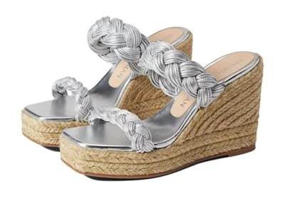Stuart Weitzman Braida Sandal Women's US 9.5 Silver Wedge Heel Espadrille KHD427
