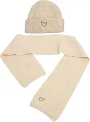 [BESPORTBLE] Cozy Little Girl Hat and Scarf with Embroidered Heart Warm Accessory for Comfortable Dress Up Soft and Skin Friendly Design
