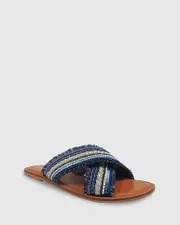 Ivanna Navy Beads Crossover Flat Slide.