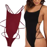 Sexy Basic Criss for Cross Tie Knot Front Deep V Open Back Swimwear