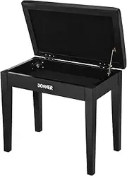 Donner Piano Bench with Storage, Solid Wood Keyboard Bench Piano Bookcase Stool Chair Seat with High-Density Sponges Pad, Black