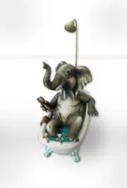 Carlos and Albert "Elephant in Bathtub (Mini)" Mixed Media Ceramic Sculpture
