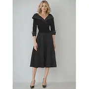 A-Line Sheath / Column Mother of the Bride Dress Elegant Simple Minimalist V Neck Portrait Collar Tea Length Tafetta Stretch Chiffon 3/4 Length Sleeve with But