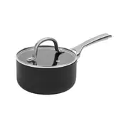 Gourmet Kitchen Meteore Non-Stick Saucepan with Flat Lid Black with Silver Handle (16cm, 20cm)