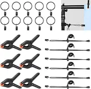 WOKAPE 22 Packs Photography Backdrop Clips Clamps, Include 10 Curtain Ring Clips, 6 Spring Clamps, 6 Leather Background Clips Holder for Photo Studio Backdrop Background Helper Photo Clamp