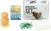 BAMBOEARTH Natural Non-Toxic Dish Washing Block Soap - Dyes And Fragrance Free - Vegan Cruelty-Free Eco-Friendly And Zero Waste Dishwashing Handmade Solid Bar Soaps Detergent & Biodegradable Packaging (Unscented + Soap Brush & Saver)